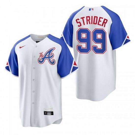 Men's Atlanta Braves #99 Spencer Strider White 2023 City Connect Cool Base Stitched Jersey Men's Atlanta Braves #99 Spencer Strider White 2023 City Connect Cool Base Stitched Jersey