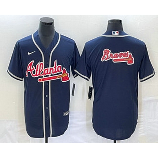 Men's Atlanta Braves Navy Team Big Logo Cool Base Stitched Baseball Jersey Men's Atlanta Braves Navy Team Big Logo Cool Base Stitched Baseball Jersey