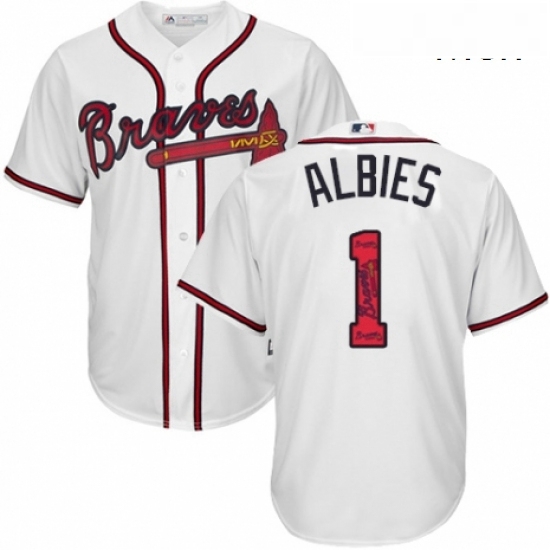 Mens Majestic Atlanta Braves 1 Ozzie Albies Authentic White Team Logo Fashion Cool Base MLB Jersey Mens Majestic Atlanta Braves 1 Ozzie Albies Authentic White Team Logo Fashion Cool Base MLB Jersey