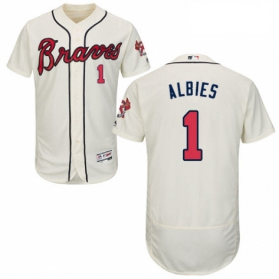 Mens Majestic Atlanta Braves 1 Ozzie Albies Cream Alternate Flex Base Authentic Collection MLB Jersey Mens Majestic Atlanta Braves 1 Ozzie Albies Cream Alternate Flex Base Authentic Collection MLB Jersey