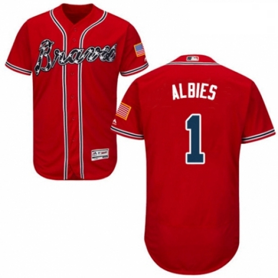 Mens Majestic Atlanta Braves 1 Ozzie Albies Red Alternate Flex Base Authentic Collection MLB Jersey Mens Majestic Atlanta Braves 1 Ozzie Albies Red Alternate Flex Base Authentic Collection MLB Jersey