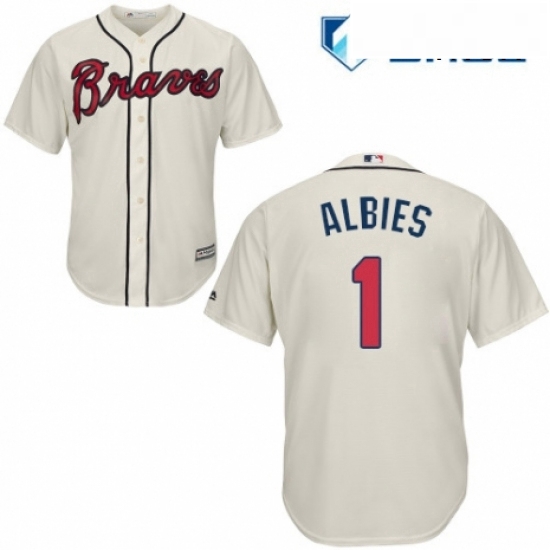 Mens Majestic Atlanta Braves 1 Ozzie Albies Replica Cream Alternate 2 Cool Base MLB Jersey Mens Majestic Atlanta Braves 1 Ozzie Albies Replica Cream Alternate 2 Cool Base MLB Jersey