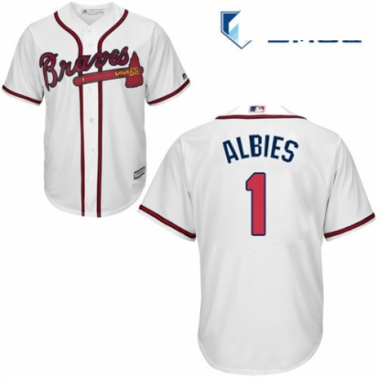 Mens Majestic Atlanta Braves 1 Ozzie Albies Replica White Home Cool Base MLB Jersey Mens Majestic Atlanta Braves 1 Ozzie Albies Replica White Home Cool Base MLB Jersey