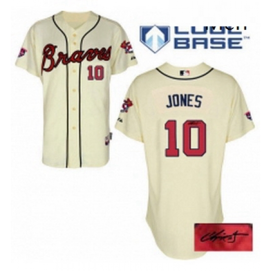 Mens Majestic Atlanta Braves 10 Chipper Jones Authentic Cream Alternate Cool Base Autographed MLB Jersey Mens Majestic Atlanta Braves 10 Chipper Jones Authentic Cream Alternate Cool Base Autographed MLB Jersey