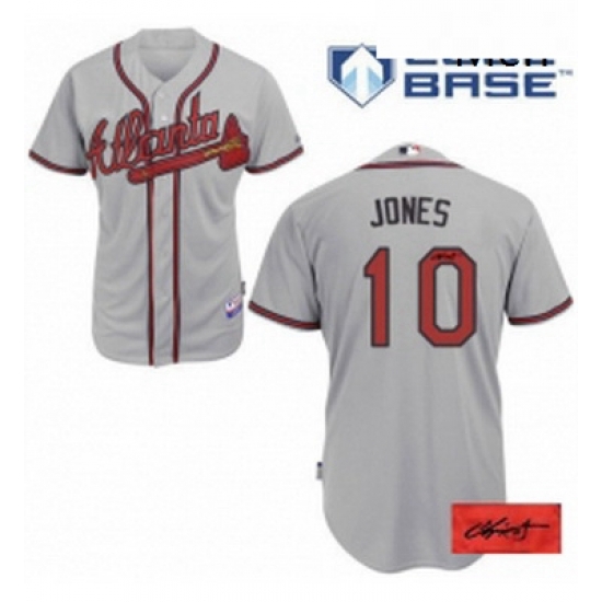 Mens Majestic Atlanta Braves 10 Chipper Jones Authentic Grey Road Cool Base Autographed MLB Jersey Mens Majestic Atlanta Braves 10 Chipper Jones Authentic Grey Road Cool Base Autographed MLB Jersey