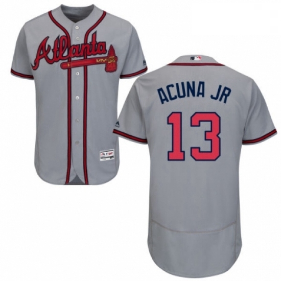 Mens Majestic Atlanta Braves 13 Ronald Acuna Jr Grey Road Flex Base Authentic Collection MLB Jersey Mens Majestic Atlanta Braves 13 Ronald Acuna Jr Grey Road Flex Base Authentic Collection MLB Jersey