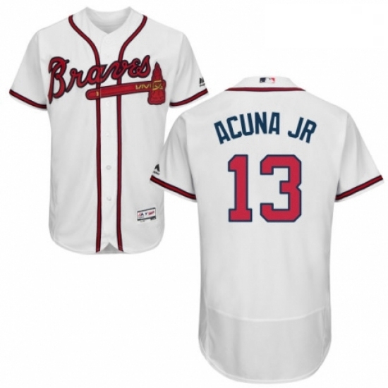 Mens Majestic Atlanta Braves 13 Ronald Acuna Jr White Home Flex Base Authentic Collection MLB Jersey Mens Majestic Atlanta Braves 13 Ronald Acuna Jr White Home Flex Base Authentic Collection MLB Jersey