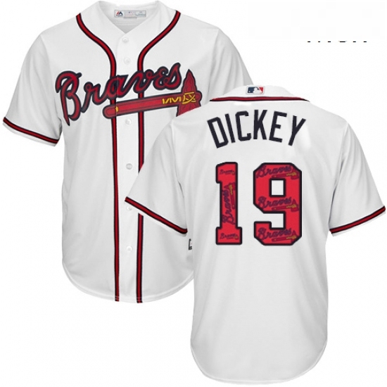 Mens Majestic Atlanta Braves 19 RA Dickey Authentic White Team Logo Fashion Cool Base MLB Jersey Mens Majestic Atlanta Braves 19 RA Dickey Authentic White Team Logo Fashion Cool Base MLB Jersey