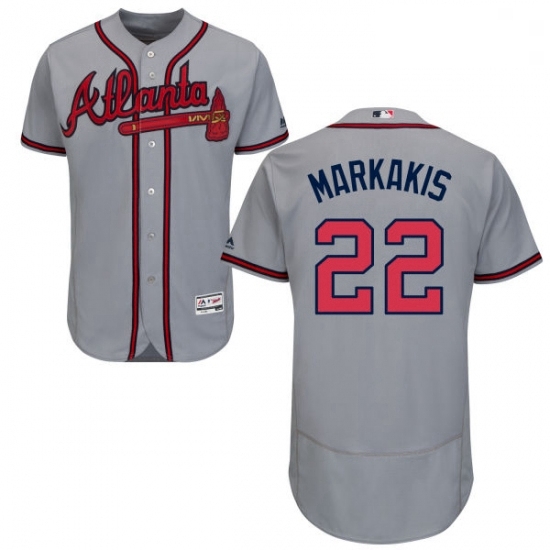 Mens Majestic Atlanta Braves 22 Nick Markakis Grey Road Flex Base Authentic Collection MLB Jersey Mens Majestic Atlanta Braves 22 Nick Markakis Grey Road Flex Base Authentic Collection MLB Jersey