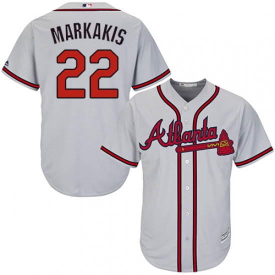 Mens Majestic Atlanta Braves 22 Nick Markakis Replica Grey Road Cool Base MLB Jersey Mens Majestic Atlanta Braves 22 Nick Markakis Replica Grey Road Cool Base MLB Jersey