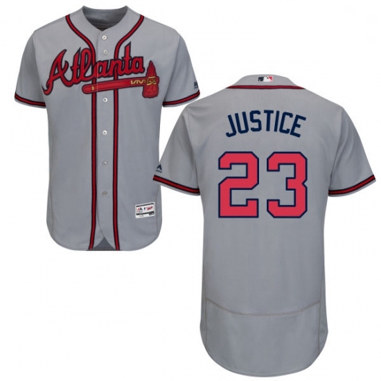 Mens Majestic Atlanta Braves 23 David Justice Grey Road Flex Base Authentic Collection MLB Jersey Mens Majestic Atlanta Braves 23 David Justice Grey Road Flex Base Authentic Collection MLB Jersey