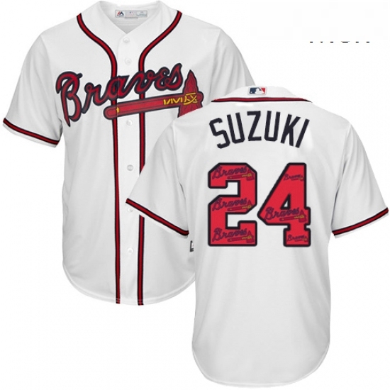 Mens Majestic Atlanta Braves 24 Kurt Suzuki Authentic White Team Logo Fashion Cool Base MLB Jersey Mens Majestic Atlanta Braves 24 Kurt Suzuki Authentic White Team Logo Fashion Cool Base MLB Jersey