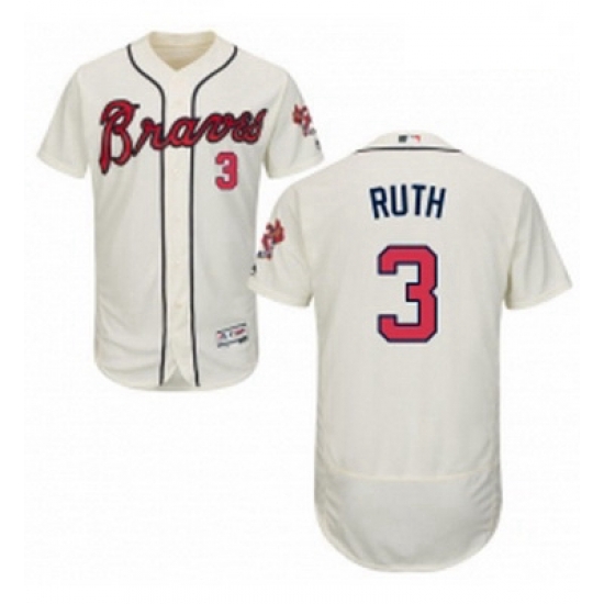 Mens Majestic Atlanta Braves 3 Babe Ruth Cream Alternate Flex Base Authentic Collection MLB Jersey
