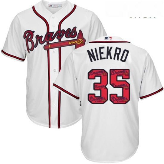 Mens Majestic Atlanta Braves 35 Phil Niekro Authentic White Team Logo Fashion Cool Base MLB Jersey Mens Majestic Atlanta Braves 35 Phil Niekro Authentic White Team Logo Fashion Cool Base MLB Jersey
