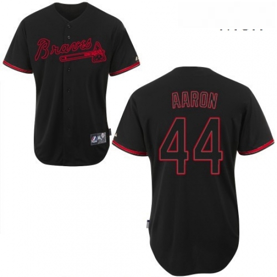 Mens Majestic Atlanta Braves 44 Hank Aaron Authentic Black Fashion MLB Jersey Mens Majestic Atlanta Braves 44 Hank Aaron Authentic Black Fashion MLB Jersey