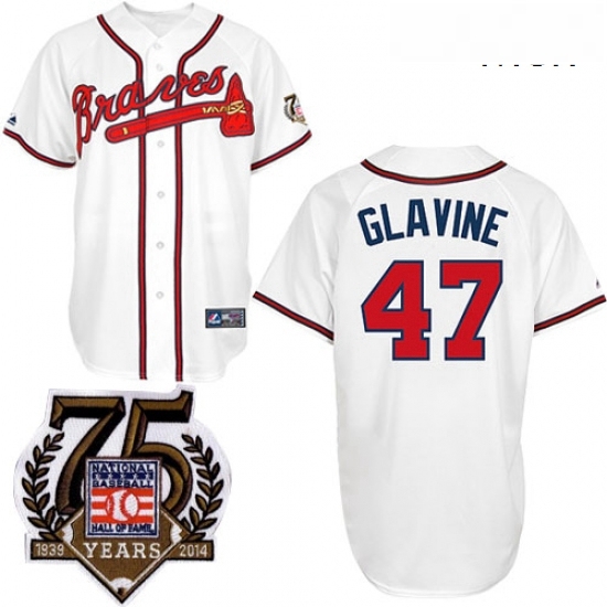 Mens Majestic Atlanta Braves 47 Tom Glavine Replica White w75th Anniversary Commemorative Patch MLB Jersey Mens Majestic Atlanta Braves 47 Tom Glavine Replica White w75th Anniversary Commemorative Patch MLB Jersey