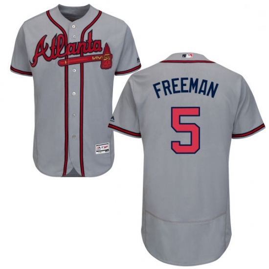 Mens Majestic Atlanta Braves 5 Freddie Freeman Grey Road Flex Base Authentic Collection MLB Jersey Mens Majestic Atlanta Braves 5 Freddie Freeman Grey Road Flex Base Authentic Collection MLB Jersey