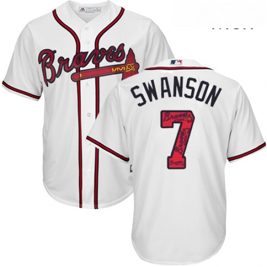 Mens Majestic Atlanta Braves 7 Dansby Swanson Authentic White Team Logo Fashion Cool Base MLB Jersey Mens Majestic Atlanta Braves 7 Dansby Swanson Authentic White Team Logo Fashion Cool Base MLB Jersey