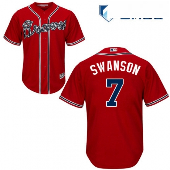 Mens Majestic Atlanta Braves 7 Dansby Swanson Replica Red Alternate Cool Base MLB Jersey Mens Majestic Atlanta Braves 7 Dansby Swanson Replica Red Alternate Cool Base MLB Jersey