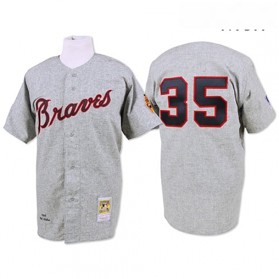 Mens Mitchell and Ness 1969 Atlanta Braves 35 Phil Niekro Authentic Grey Throwback MLB Jersey Mens Mitchell and Ness 1969 Atlanta Braves 35 Phil Niekro Authentic Grey Throwback MLB Jersey