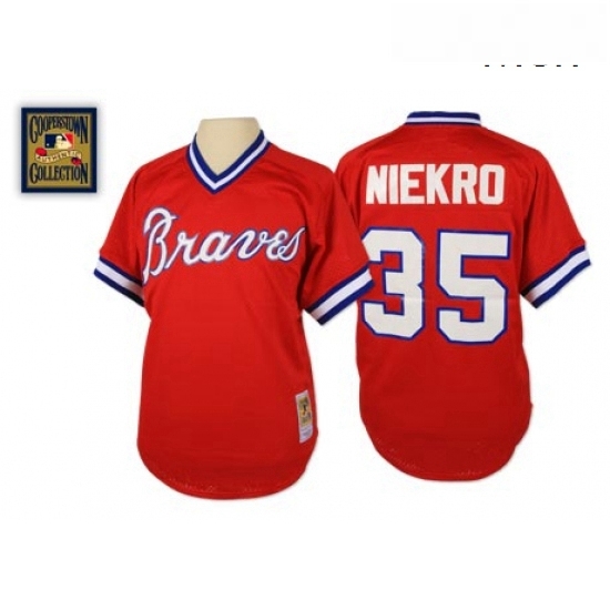 Mens Mitchell and Ness 1980 Atlanta Braves 35 Phil Niekro Authentic Red Throwback MLB Jersey Mens Mitchell and Ness 1980 Atlanta Braves 35 Phil Niekro Authentic Red Throwback MLB Jersey
