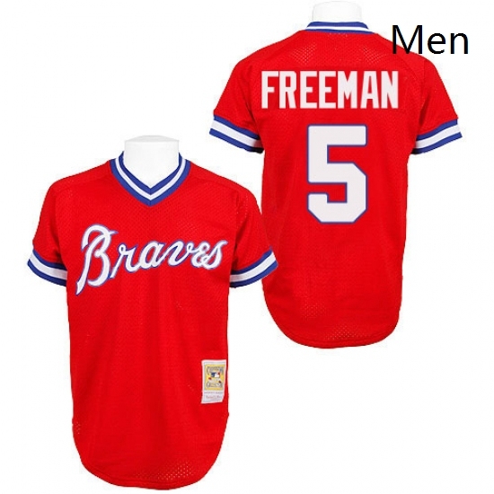 Mens Mitchell and Ness Atlanta Braves 5 Freddie Freeman Authentic Red Throwback MLB Jersey Mens Mitchell and Ness Atlanta Braves 5 Freddie Freeman Authentic Red Throwback MLB Jersey