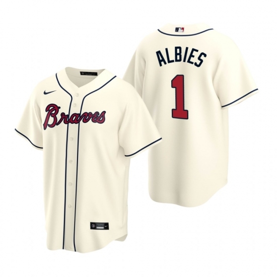 Mens Nike Atlanta Braves 1 Ozzie Albies Cream Alternate Stitched Baseball Jersey Mens Nike Atlanta Braves 1 Ozzie Albies Cream Alternate Stitched Baseball Jersey