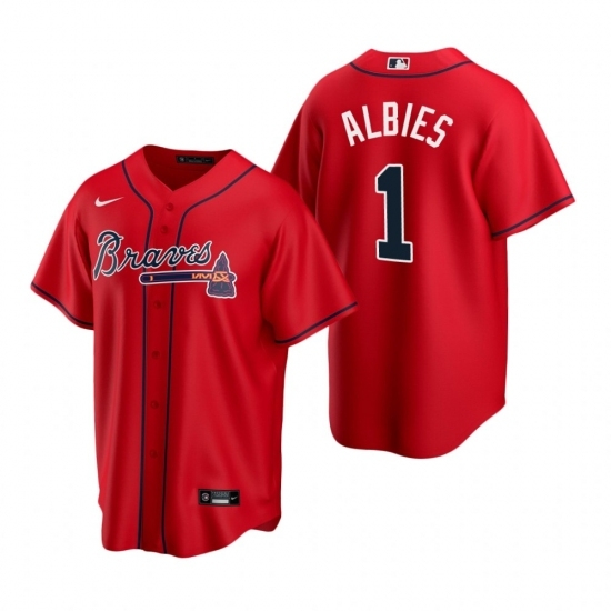 Mens Nike Atlanta Braves 1 Ozzie Albies Red Alternate Stitched Baseball Jersey Mens Nike Atlanta Braves 1 Ozzie Albies Red Alternate Stitched Baseball Jersey