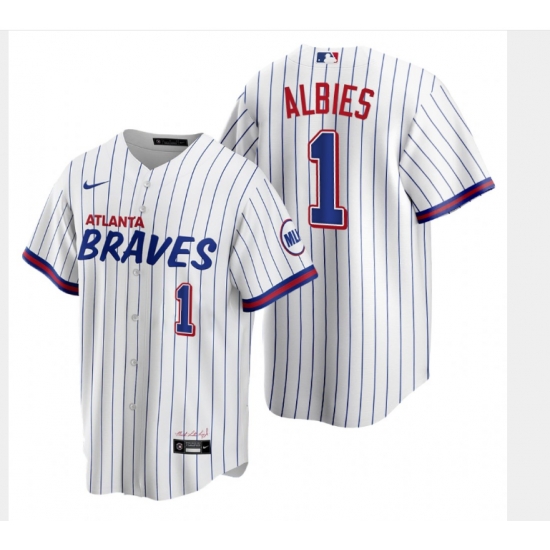 Men's Nike Atlanta Braves #1 Ozzie Albies White City Player Jersey Men's Nike Atlanta Braves #1 Ozzie Albies White City Player Jersey