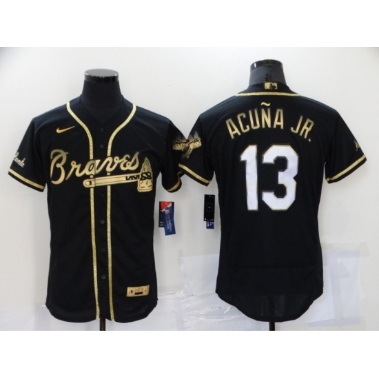 Men's Nike Atlanta Braves #13 Ronald Acuna Jr. Black Gold Stitched Baseball Jersey Men's Nike Atlanta Braves #13 Ronald Acuna Jr. Black Gold Stitched Baseball Jersey