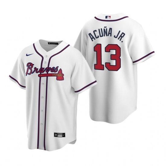 Mens Nike Atlanta Braves 13 Ronald Acuna Jr White Home Stitched Baseball Jersey Mens Nike Atlanta Braves 13 Ronald Acuna Jr White Home Stitched Baseball Jersey