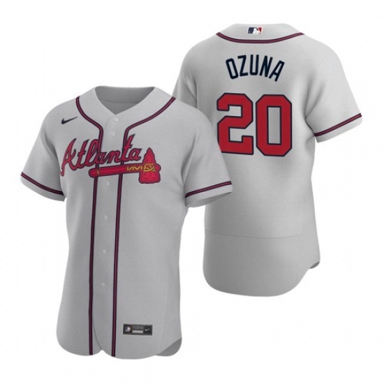 Mens Nike Atlanta Braves 20 Marcell Ozuna Gray Alternate Stitched Baseball Jersey Mens Nike Atlanta Braves 20 Marcell Ozuna Gray Alternate Stitched Baseball Jersey