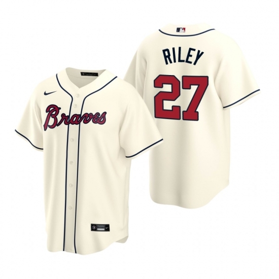 Mens Nike Atlanta Braves 27 Austin Riley Cream Alternate Stitched Baseball Jersey Mens Nike Atlanta Braves 27 Austin Riley Cream Alternate Stitched Baseball Jersey