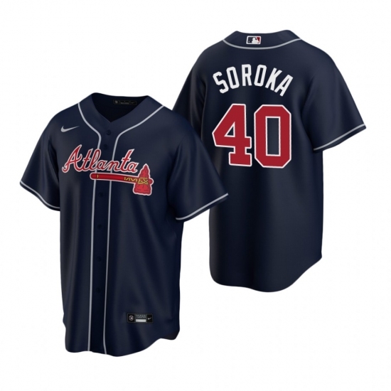 Mens Nike Atlanta Braves 40 Mike Soroka Navy Alternate Stitched Baseball Jersey Mens Nike Atlanta Braves 40 Mike Soroka Navy Alternate Stitched Baseball Jersey