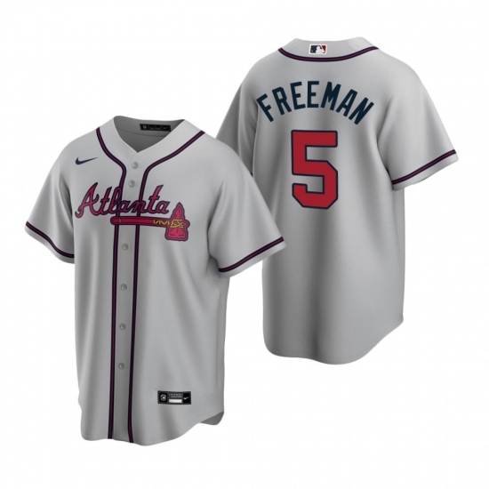 Mens Nike Atlanta Braves 5 Freddie Freeman Gray Road Stitched Baseball Jerse Mens Nike Atlanta Braves 5 Freddie Freeman Gray Road Stitched Baseball Jerse