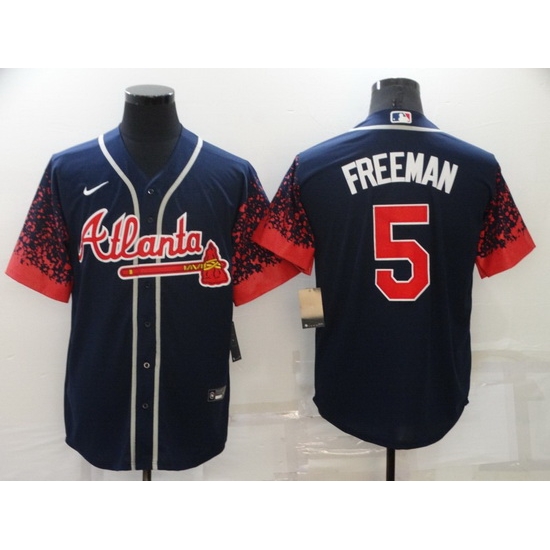 Men's Nike Atlanta Braves 5 Freddie Freeman Navy 2021 New Jersey Men's Nike Atlanta Braves 5 Freddie Freeman Navy 2021 New Jersey