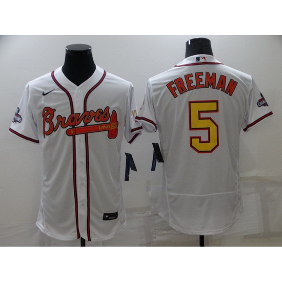 Men's Nike Atlanta Braves #5 Freddie Freeman White Gold Champions MLB Jersey Men's Nike Atlanta Braves #5 Freddie Freeman White Gold Champions MLB Jersey
