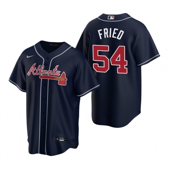 Mens Nike Atlanta Braves 54 Max Fried Navy Alternate Stitched Baseball Jersey Mens Nike Atlanta Braves 54 Max Fried Navy Alternate Stitched Baseball Jersey