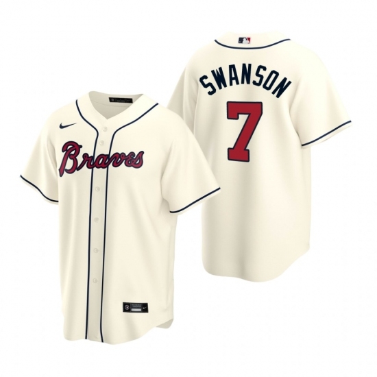 Mens Nike Atlanta Braves 7 Dansby Swanson Cream Alternate Stitched Baseball Jerse Mens Nike Atlanta Braves 7 Dansby Swanson Cream Alternate Stitched Baseball Jerse
