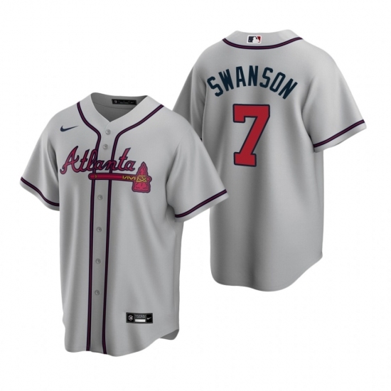 Mens Nike Atlanta Braves 7 Dansby Swanson Gray Road Stitched Baseball Jerse Mens Nike Atlanta Braves 7 Dansby Swanson Gray Road Stitched Baseball Jerse