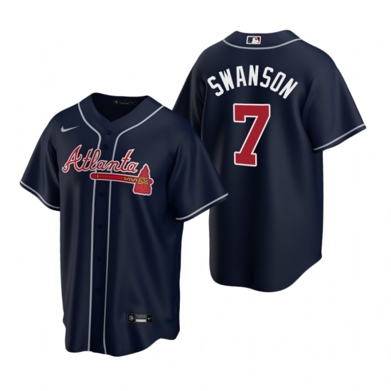 Mens Nike Atlanta Braves 7 Dansby Swanson Navy Alternate Stitched Baseball Jerse Mens Nike Atlanta Braves 7 Dansby Swanson Navy Alternate Stitched Baseball Jerse