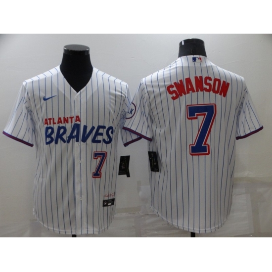 Men's Nike Atlanta Braves #7 Dansby Swanson White City Player Jersey Men's Nike Atlanta Braves #7 Dansby Swanson White City Player Jersey