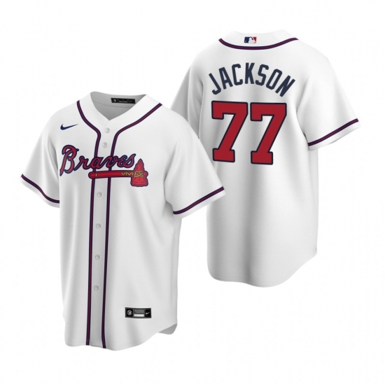 Mens Nike Atlanta Braves 77 Luke Jackson White Home Stitched Baseball Jersey Mens Nike Atlanta Braves 77 Luke Jackson White Home Stitched Baseball Jersey