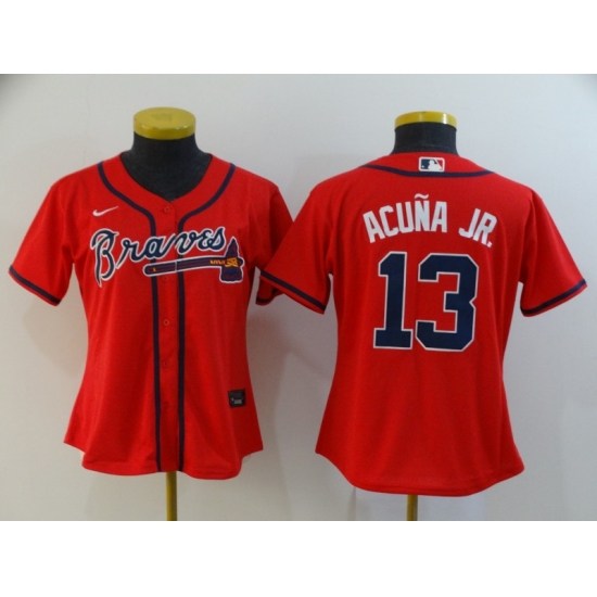Women Braves 13 Ronald Acuna Jr Red Women 2020 Nike Cool Base Jersey Women Braves 13 Ronald Acuna Jr Red Women 2020 Nike Cool Base Jersey