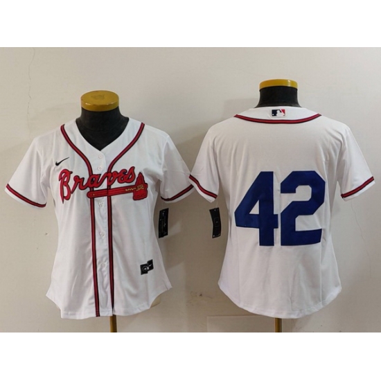 Women Atlanta Braves 42 Jackie Robinson White Stitched Jersey Women Atlanta Braves 42 Jackie Robinson White Stitched Jersey