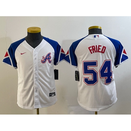 Women Atlanta Braves 54 Max Fried White 2023 City Connect Stitched Baseball Jersey Women Atlanta Braves 54 Max Fried White 2023 City Connect Stitched Baseball Jersey