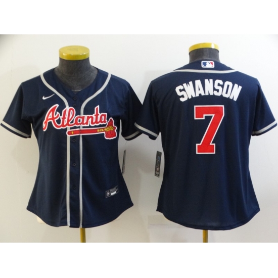 Women Navy Atlanta Braves 7 Dansby Swanson Cool Base MLB Stitched Jersey Women Navy Atlanta Braves 7 Dansby Swanson Cool Base MLB Stitched Jersey