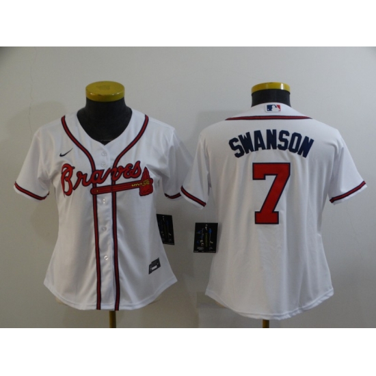 Women White Atlanta Braves 7 Dansby Swanson Cool Base MLB Stitched Jersey Women White Atlanta Braves 7 Dansby Swanson Cool Base MLB Stitched Jersey