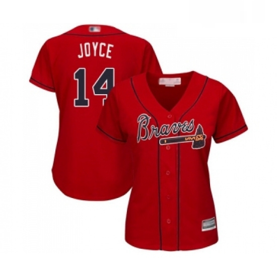 Womens Atlanta Braves 14 Matt Joyce Replica Red Alternate Cool Base Baseball Jersey Womens Atlanta Braves 14 Matt Joyce Replica Red Alternate Cool Base Baseball Jersey