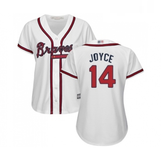 Womens Atlanta Braves 14 Matt Joyce Replica White Home Cool Base Baseball Jersey Womens Atlanta Braves 14 Matt Joyce Replica White Home Cool Base Baseball Jersey